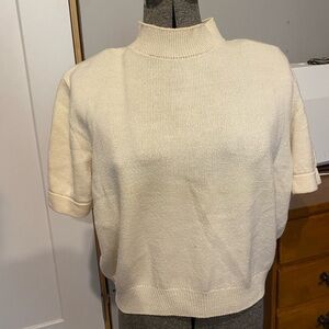 Vintage St. John Basics Mock Neck Cream Knit Sweater Button Back Large Classic